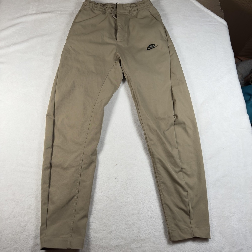 Nike Pants Mens XS Beige Track Slim Tapered Elastic Waist Zip Pocket Athletic